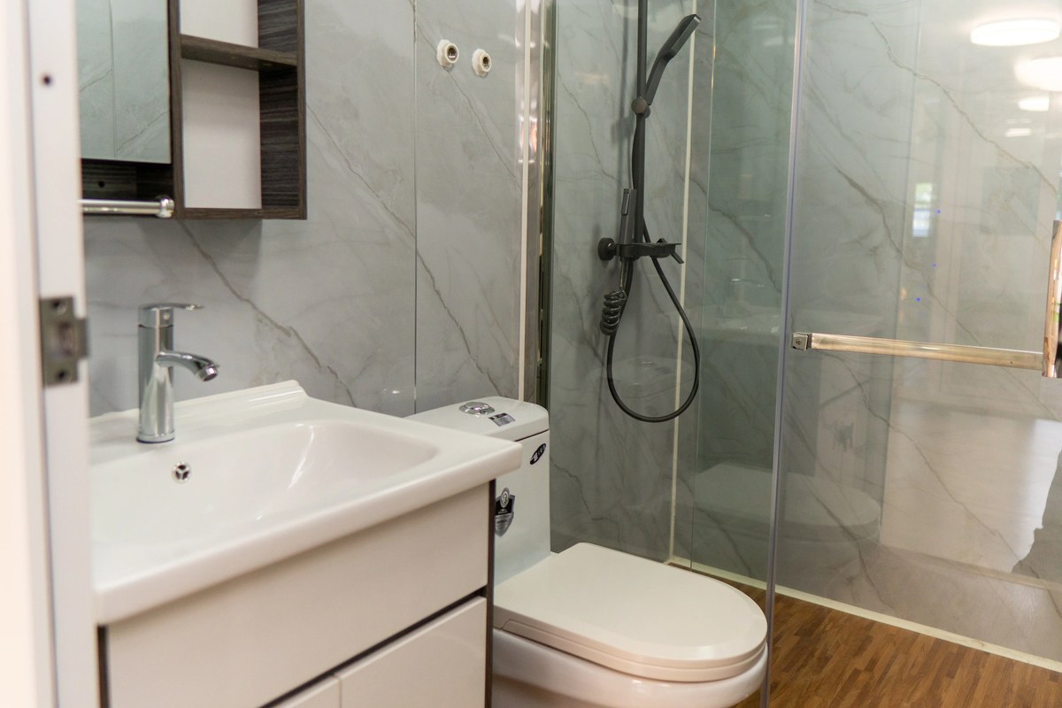 Modern prefab home bathroom