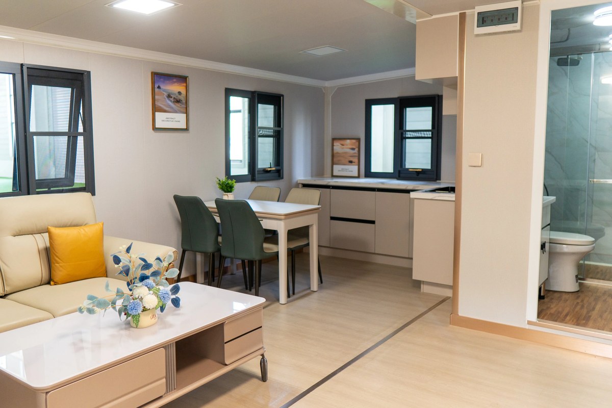Prefab home open-plan living room